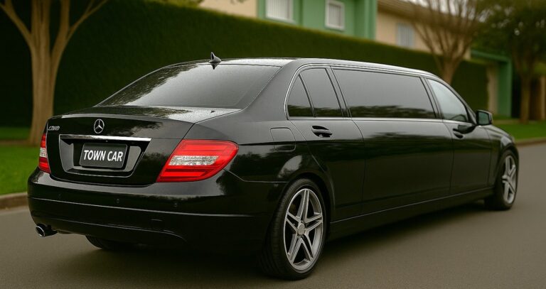 Limousine de luxo Mercedes C180 ideal para locação em eventos e casamentos em Curitiba