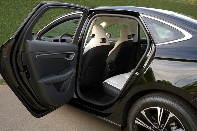 Interior traseiro do BYD Sedan King, bancos em couro premium com amplo espaço para passageiros