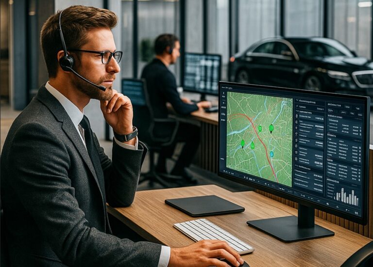 Central de operações monitorando transporte corporativo em Curitiba